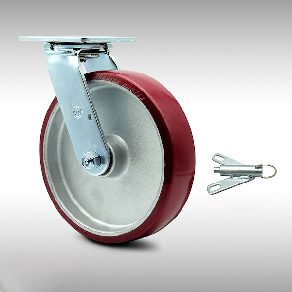8 Inch SS Poly on Aluminum Swivel Caster with Ball Bearing and Swivel Lock SCC